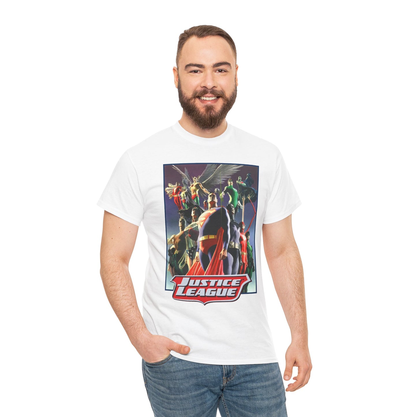 Justice League T-Shirt - Alex Ross Art - Superman, Wonder Woman, Black Canary, Hawkman, Flash, Aquaman, Atom - DC Comics