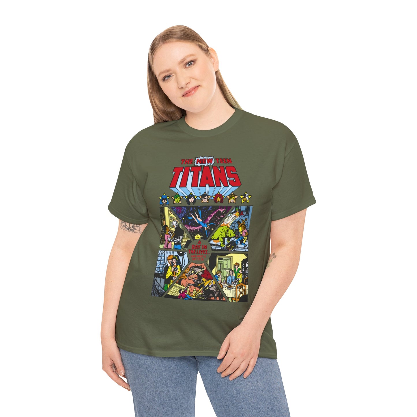 New Teen Titans T-Shirt - George Perez Art - #8 Cover - A Day in the Life - Robin, Wonder Girl, Cyborg, Starfire, Raven, Changeling, Kid Flash - DC Comics
