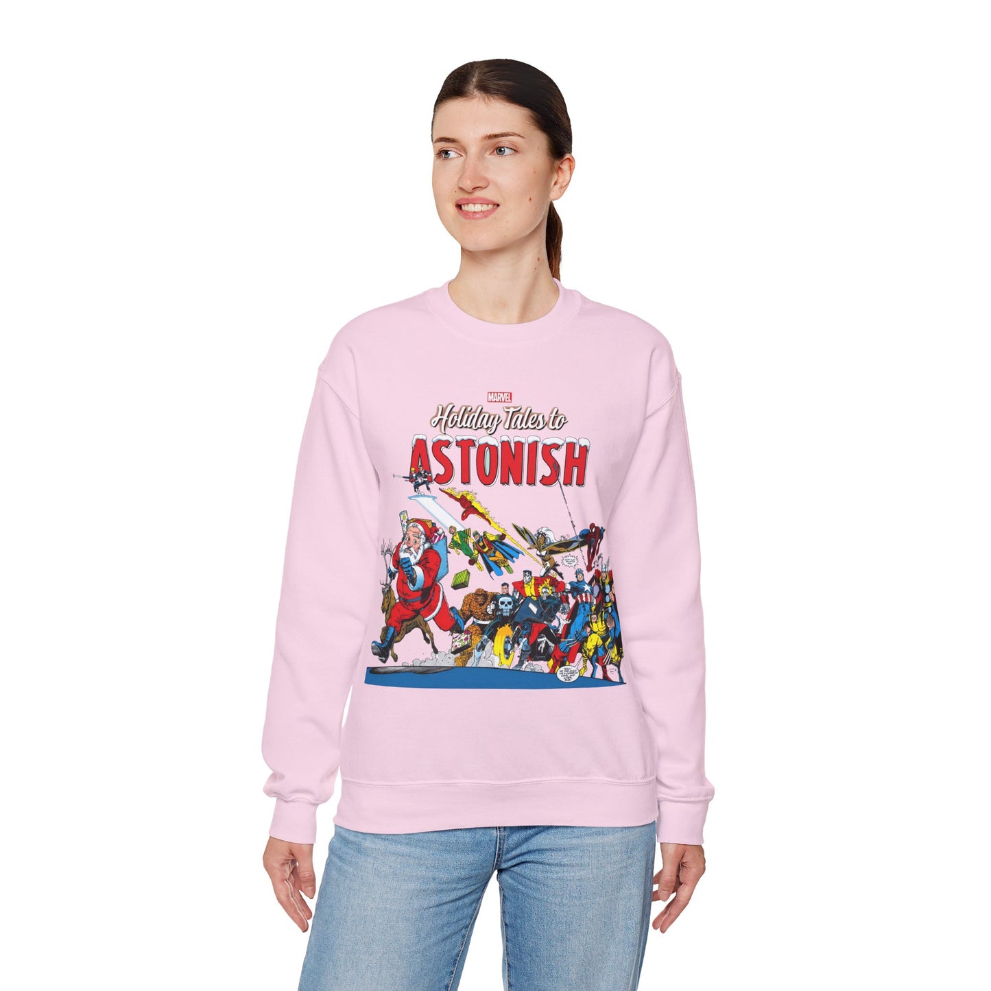 Marvel Comics Christmas Crewneck Sweatshirt - Spider-Man, Punisher, Ghost Rider, X-Men, Fantastic Four