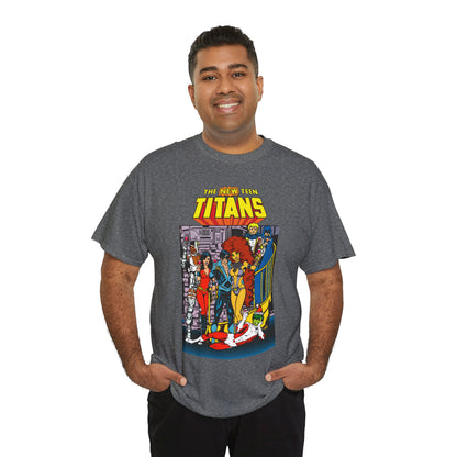 New Teen Titans T-Shirt - George Perez Art - Nightwing, Cyborg, Raven, Starfire, Wonder Girl, Changeling, Jericho - Titans Tower - DC Comics