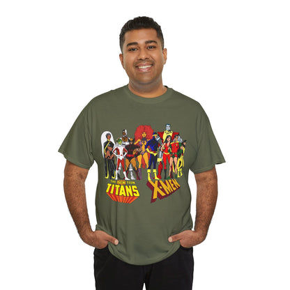 Uncanny X-Men & New Teen Titans T-Shirt - Wolverine, Cyclops, Storm, Wonder Girl, Robin, Cyborg, Raven - Phil Jimenez Art - DC Comics/Marvel Comics Crossover