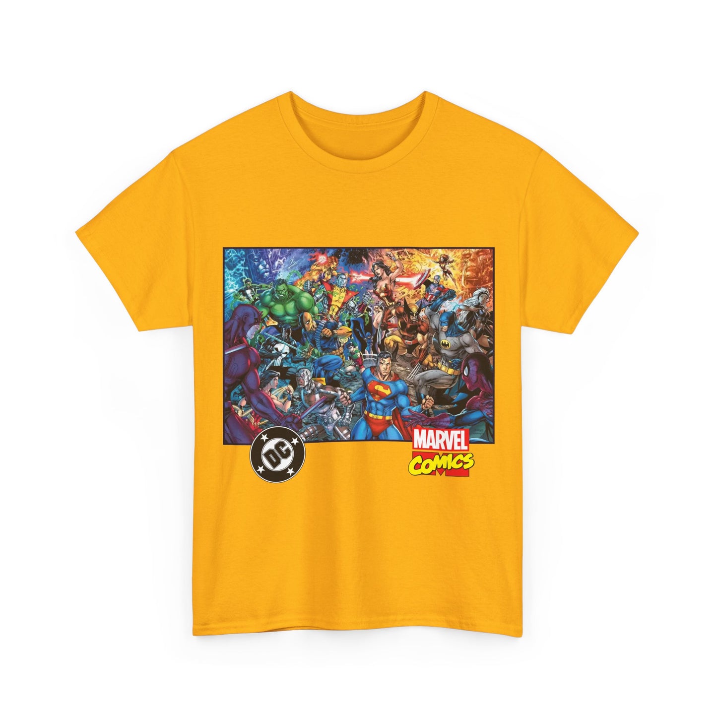 DC Vs Marvel T-Shirt - Jim Lee Art - Batman, Superman, Spider-Man, Wolverine, Wonder Woman, Daredevil, Hulk, Captain America, Deathstroke, Storm, Colossus - DC Comics, Marvel Comics Crossover