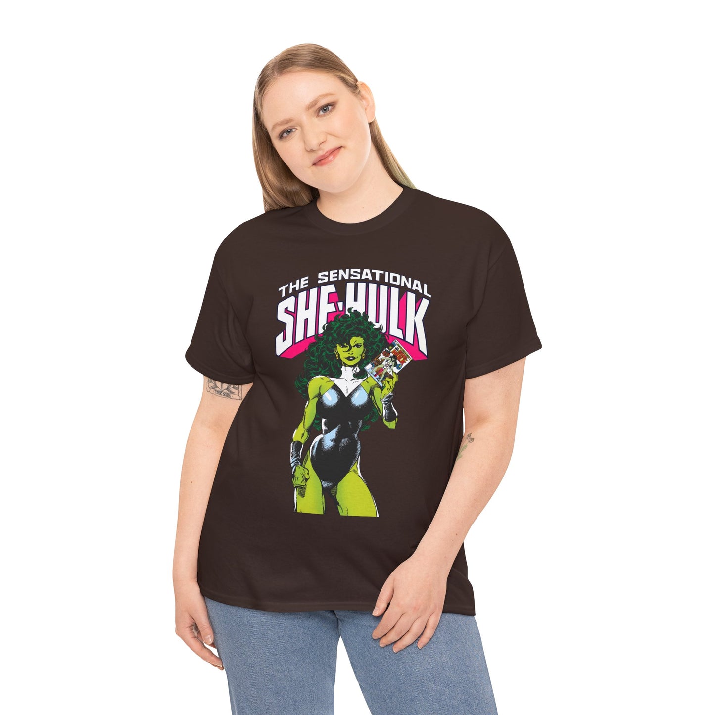 Sensational She-Hulk T-Shirt - Classic John Byrne Art - Jennifer Walters, Hulk's Cousin - Marvel Comics - Popular 1980s Series - "Rip Up Your X-Men!"