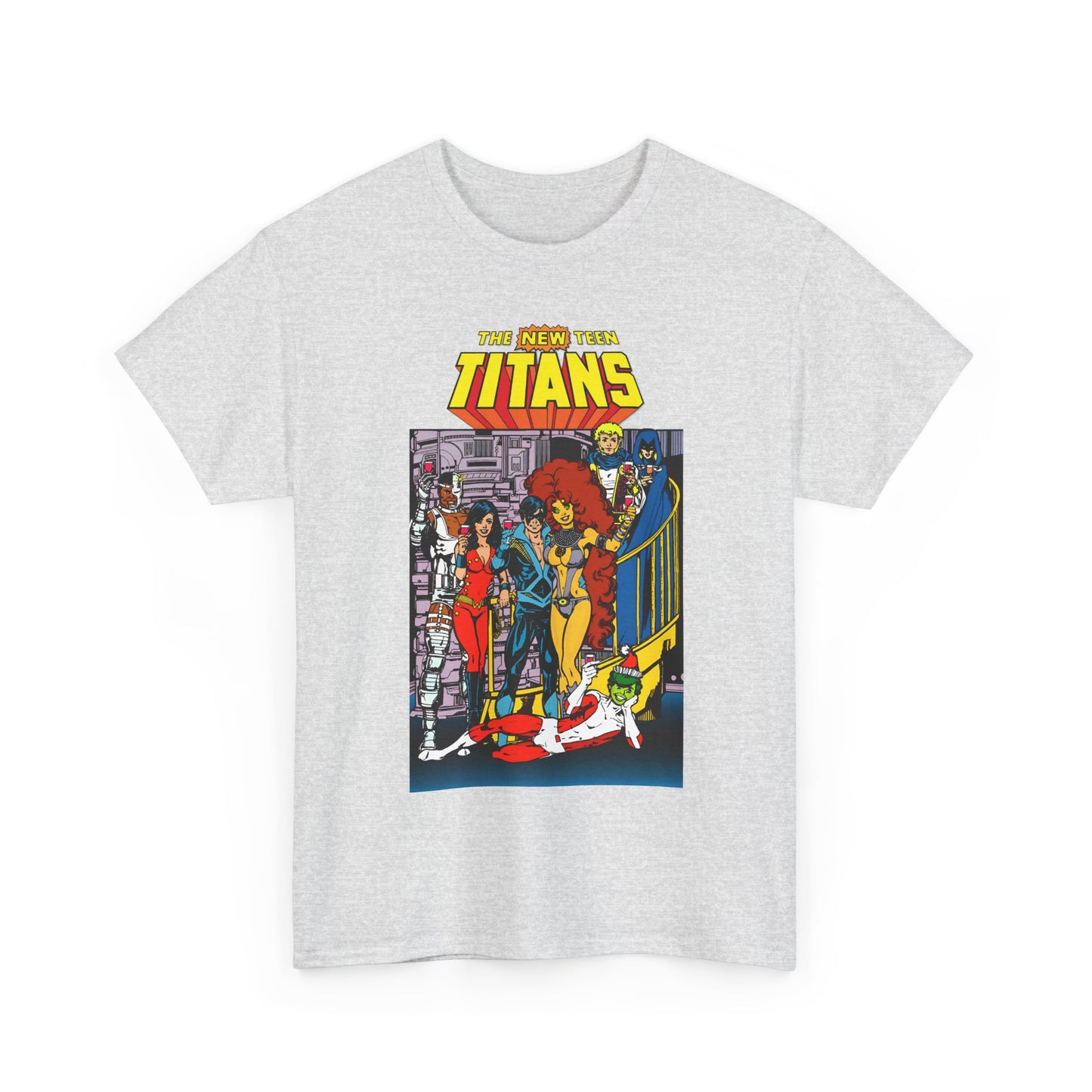 New Teen Titans T-Shirt - George Perez Art - Nightwing, Cyborg, Raven, Starfire, Wonder Girl, Changeling, Jericho - Titans Tower - DC Comics