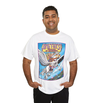 Amethyst Princess of Gemworld T-Shirt - George Perez Art - DC Comics 1980s Series - Riding a Unicorn