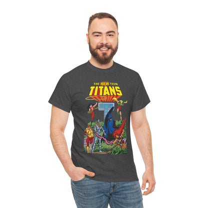 New Teen Titans T-Shirt - George Perez Art - Robin, Wonder Girl, Cyborg, Raven, Changeling, Starfire, Kid Flash - Titans Tower - DC Comics