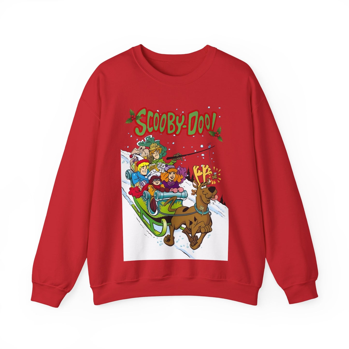 Scooby Doo Christmas Crewneck Sweatshirt - Shaggy, Daphne, Velma, Fred Sleighing Through the Snow