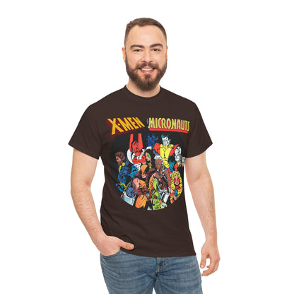 X-Men/Micronauts T-Shirt - Wolverine, Storm, Nightcrawler, Kitty Pryde, Colossus, Acroyear, Arcturus Rann, Marionette Bug - Marvel Comics - Popular 1980s Crossover Mini-Series