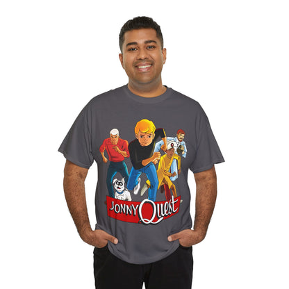 Jonny Quest T-Shirt - Popular Hanna-Barbera Cartoon Characters from the 1960s Adventure TV Show - Dr Benton, Hadji, Race Bannon, Bandit the Dog