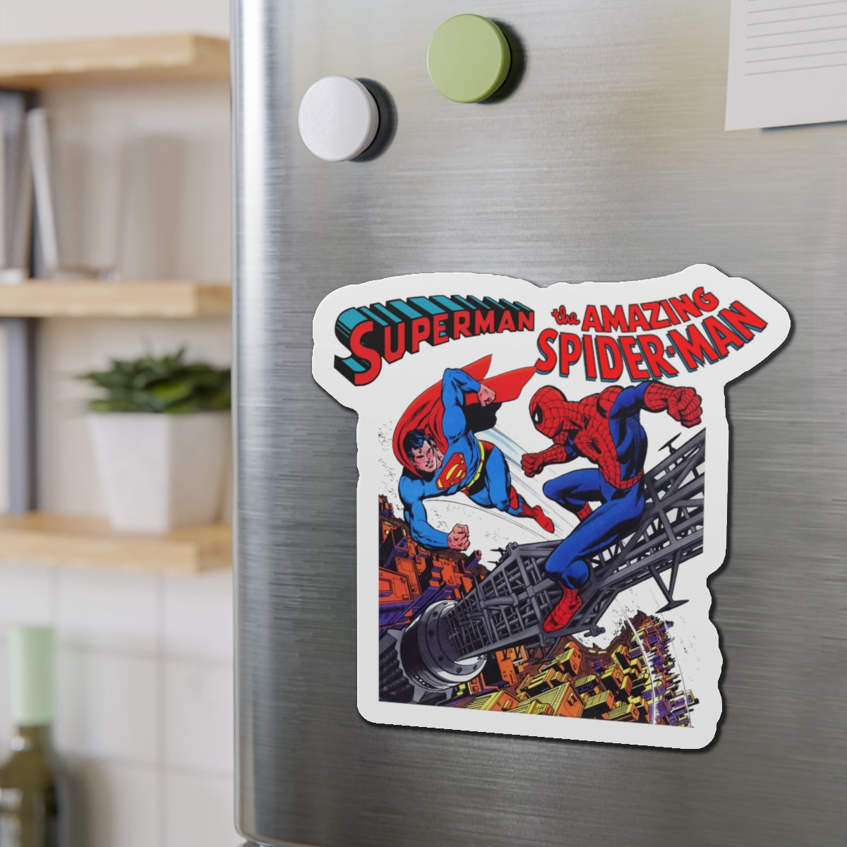 Superman Vs Spider-Man Die-Cut Magnet - DC Comics/Marvel Comics 1970s Crossover - Clark Kent & Peter Parker - 3", 4", 5", 6"
