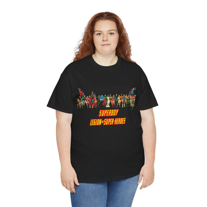 Superboy & Legion of Super-Heroes T-Shirt - 1970s DC Comics Art - Saturn Girl, Lightning Lad, Brainiac 5, Supergirl, Dawnstar, Mon-El, Bouncing Boy, Wildfire - LOSH