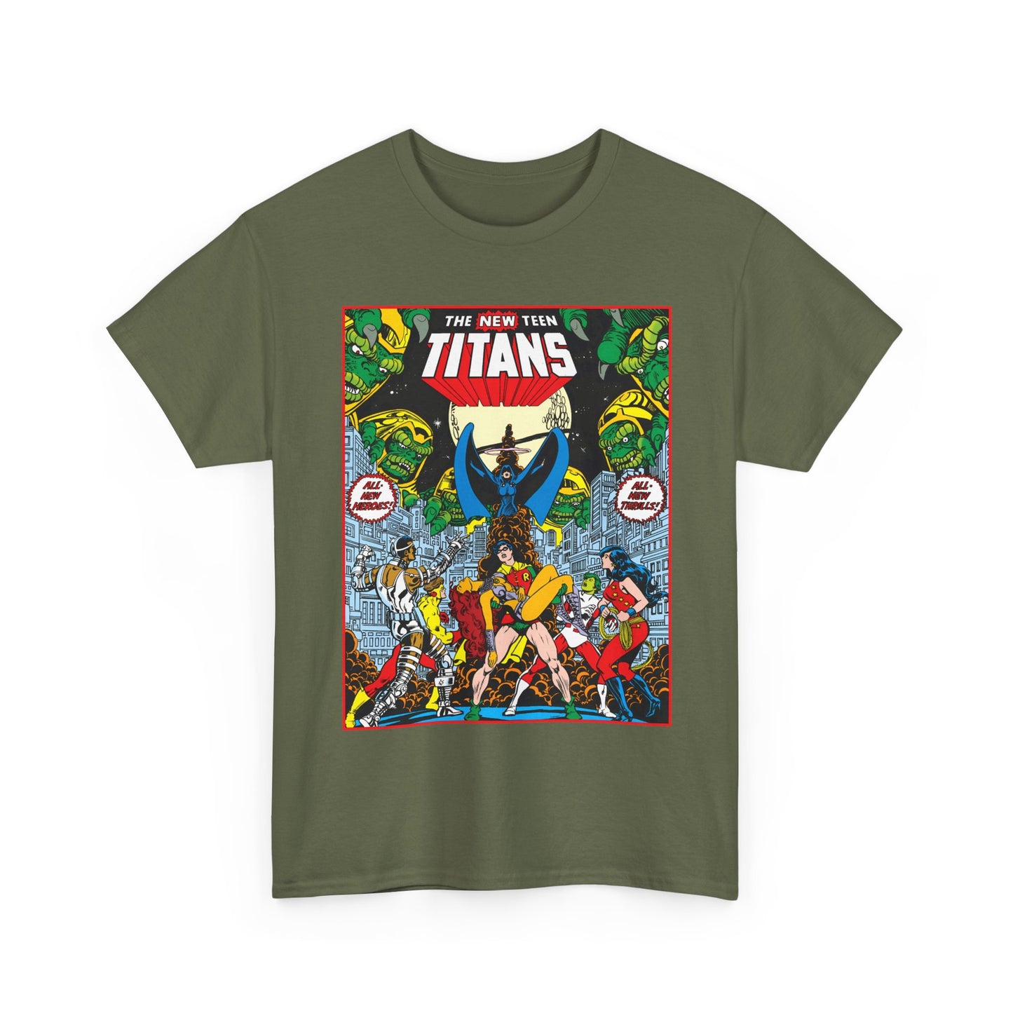 New Teen Titans T-Shirt - George Perez Art - #1 Splash Page - Robin, Starfire, Wonder Girl, Cyborg, Raven, Changeling, Kid Flash - DC Comics