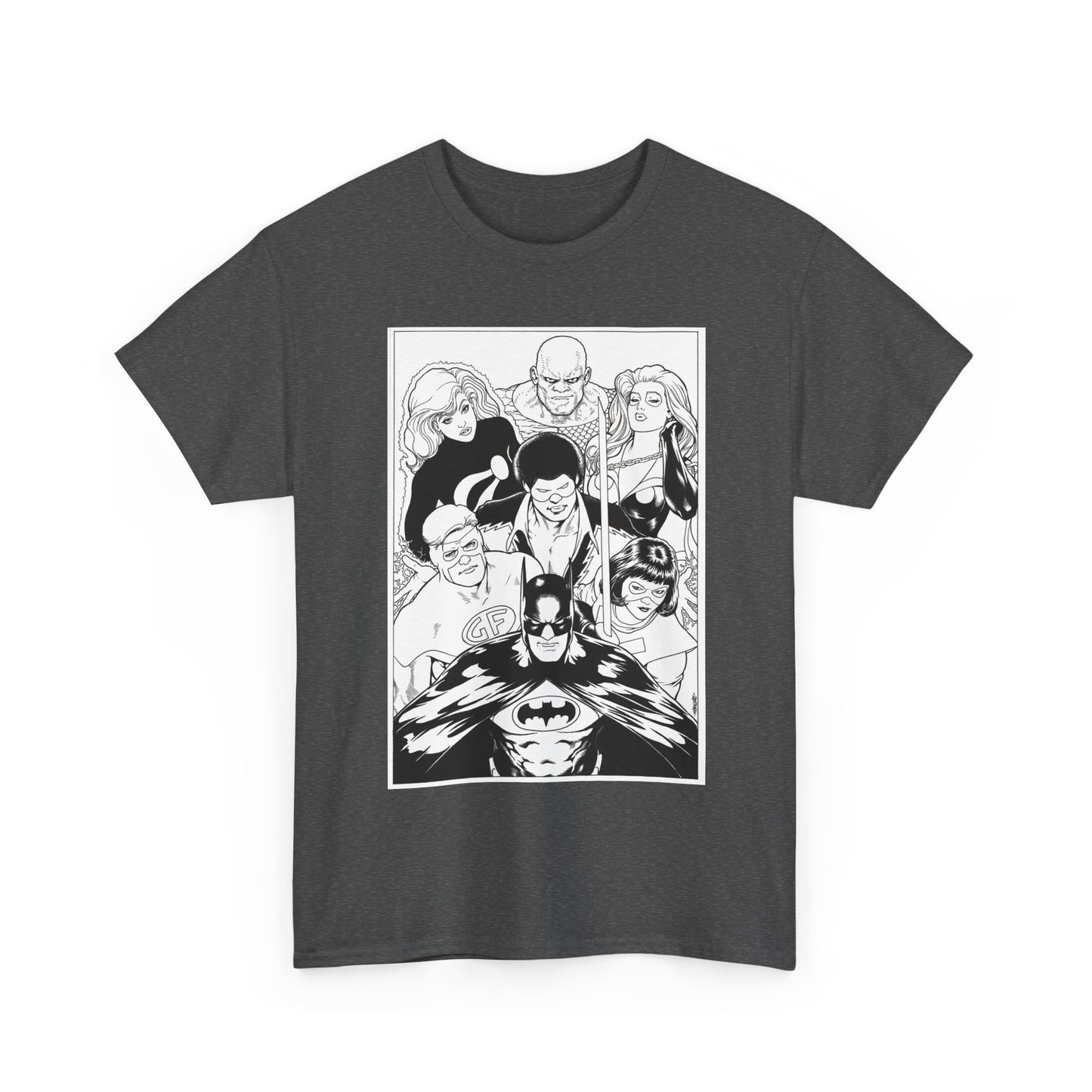 Batman & the Outsiders T-Shirt - Kevin Maguire Art - Black & White - Black Lightning, Metamorpho, Halo, Looker, Katana, Geo-Force - DC Comics