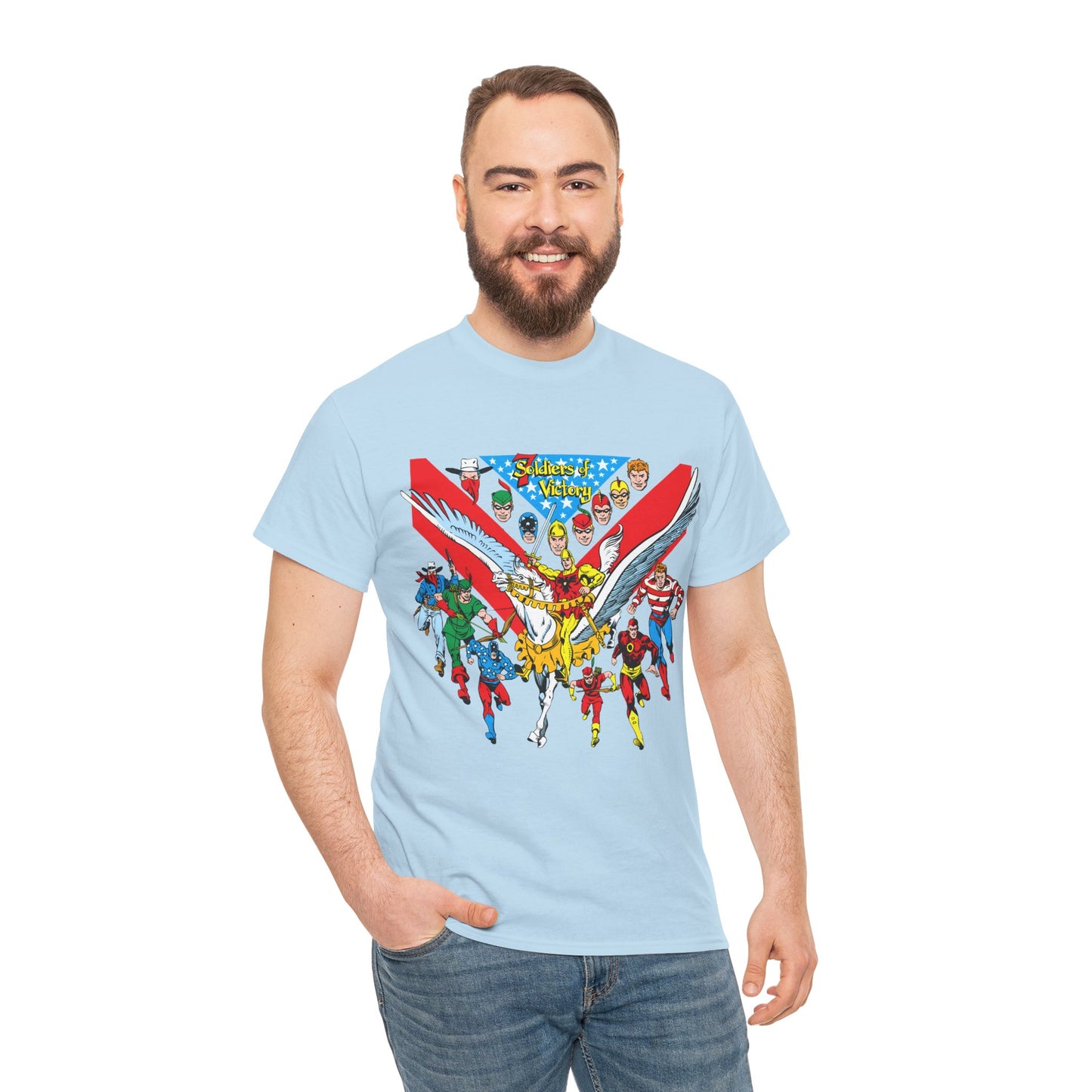 7 Soldiers of Victory T-Shirt - Speedy, Vigilante, Green Arrow, Stripesy, Crimson Avenger, Star-Spangled Kid - Golden Age Heroes of the DC Universe