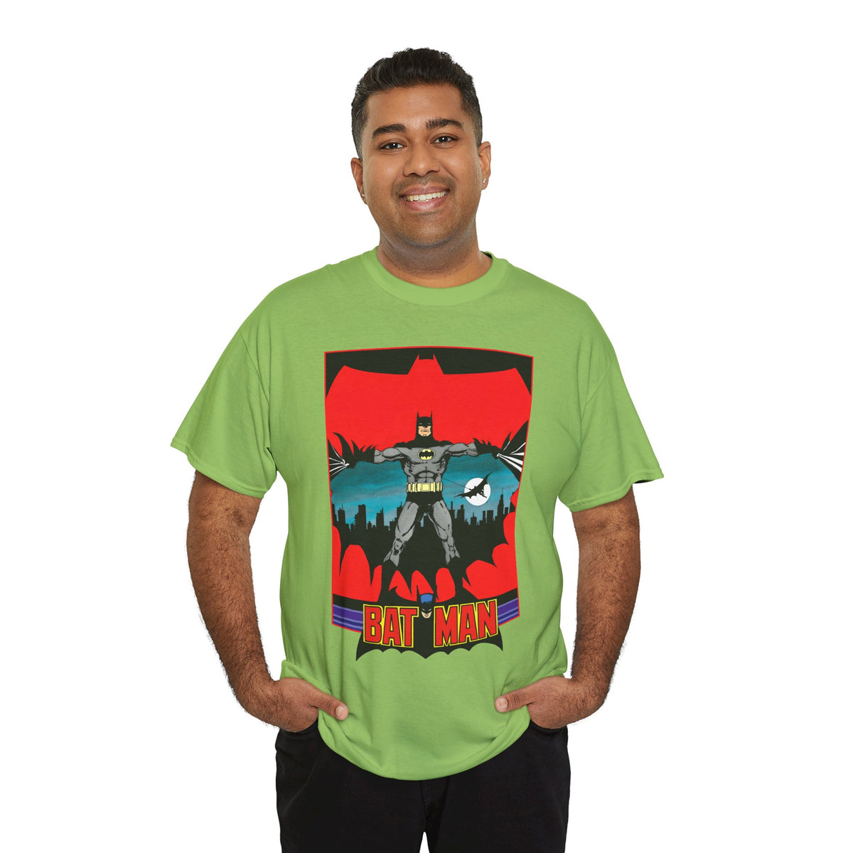 Batman T-Shirt - George Perez Art - 1980s JLA Postcard Art - DC Comics