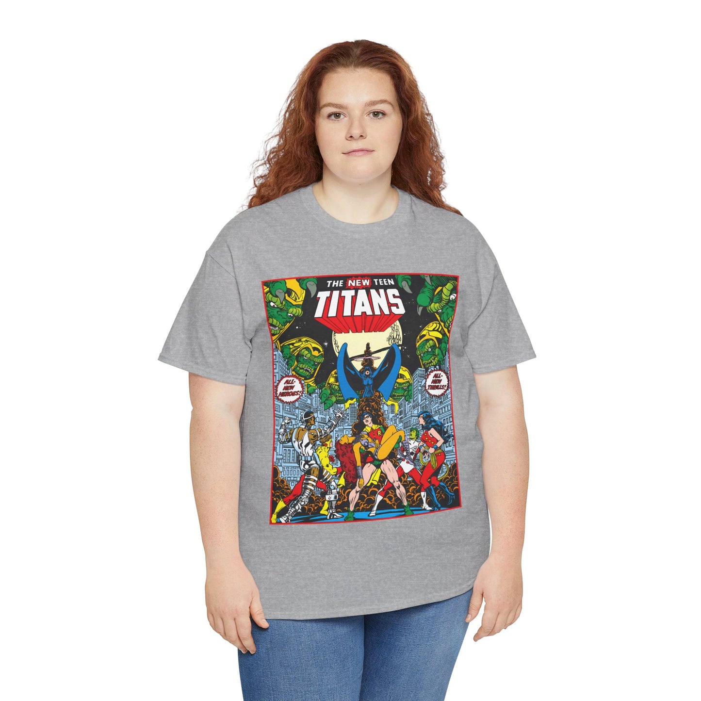 New Teen Titans T-Shirt - George Perez Art - #1 Splash Page - Robin, Starfire, Wonder Girl, Cyborg, Raven, Changeling, Kid Flash - DC Comics