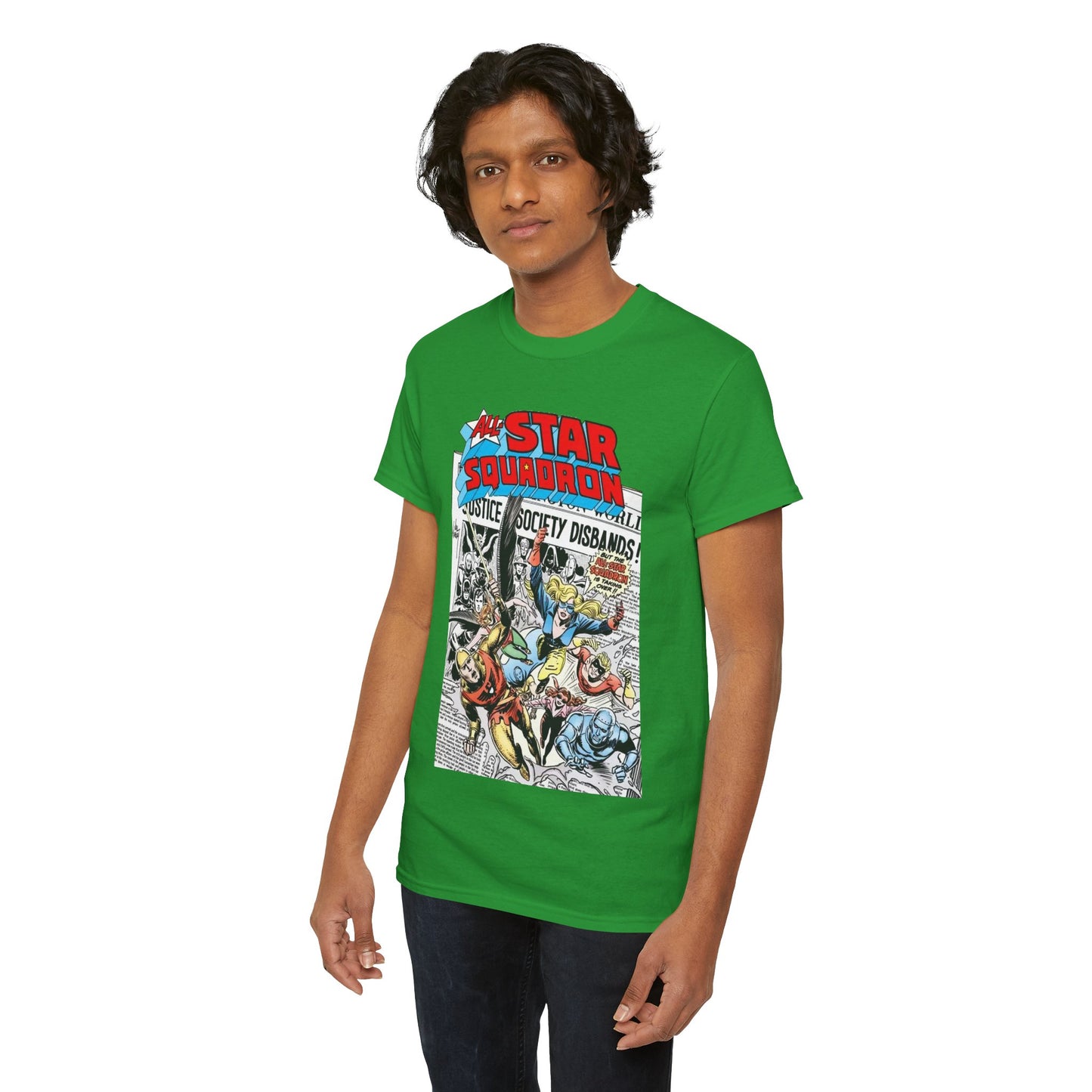 All-Star Squadron T-Shirt - Joe Kubert Art - Liberty Belle, Robotman, Shining Knight, Johnny Quick, Firebrand - JSA Connection - DC Comics