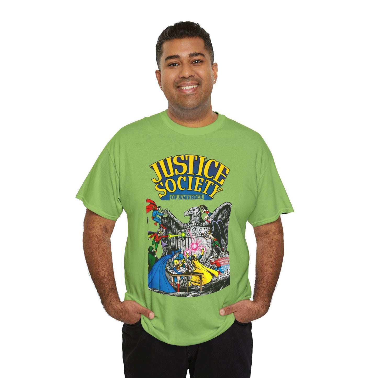 Justice Society T-Shirt - George Perez Art - Dr Fate, Atom, Spectre, Wonder Woman, Flash, Batman, Superman, Hawkman - JSA - DC Comics