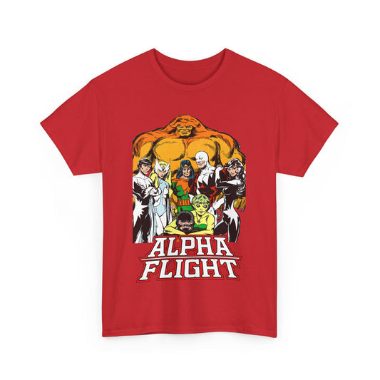 Alpha Flight T-Shirt - John Byrne Art - Northstar, Aurora, Guardian, Puck, Snowbird, Shaman, Sasquatch - Canada's Superhero Team - X-Men Connection - Marvel Comics