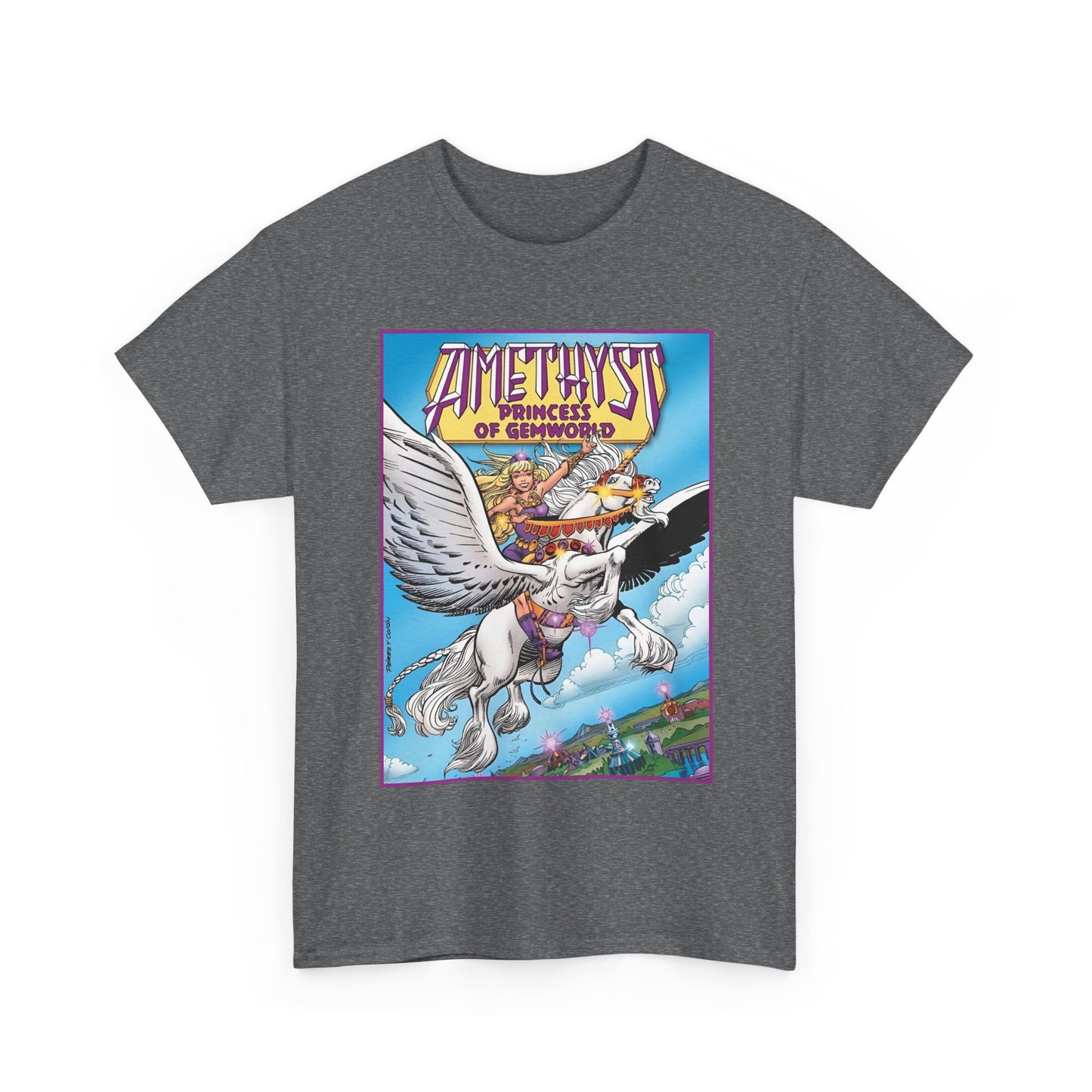 Amethyst Princess of Gemworld T-Shirt - George Perez Art - Riding Her Pegasus - DC Comics