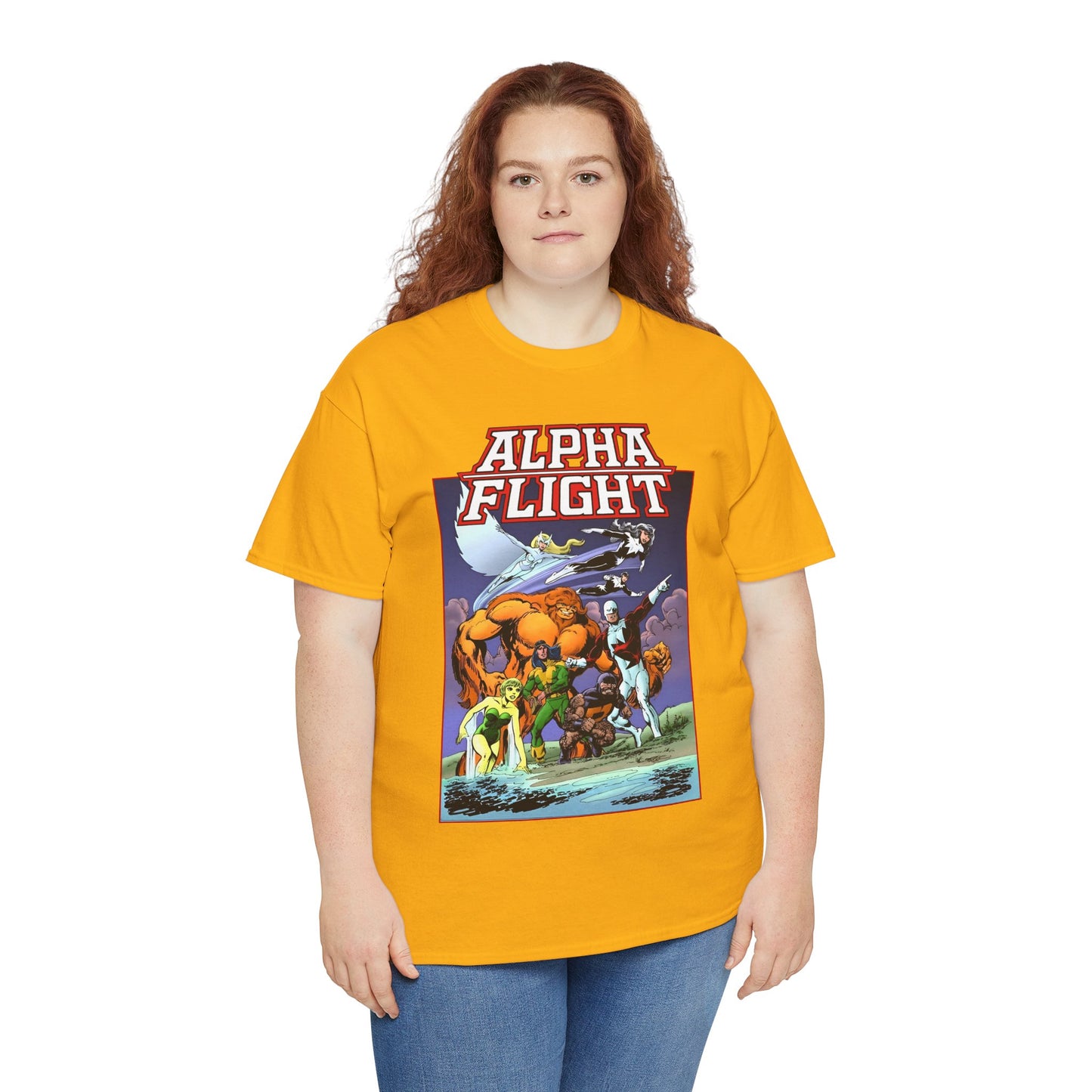 Alpha Flight T-Shirt - John Byrne Art - Guardian, Aurora, Northstar, Shaman, Snowbird, Puck - Marvel Comics - Canada's Super-Team