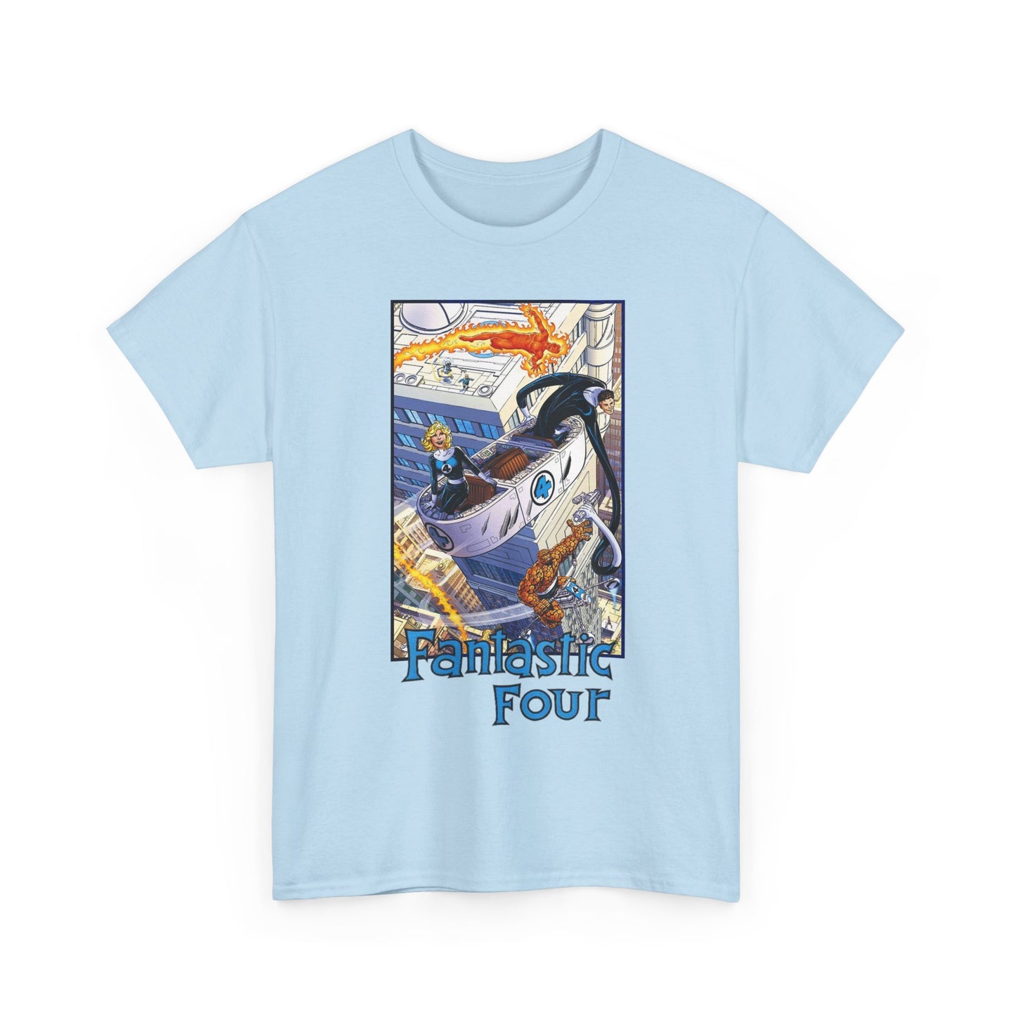 Fantastic Four T-Shirt - John Byrne Art - Invisible Woman, Thing, Human Torch, Reed Richards - Fantasticar, Baxter Building - Marvel Comics