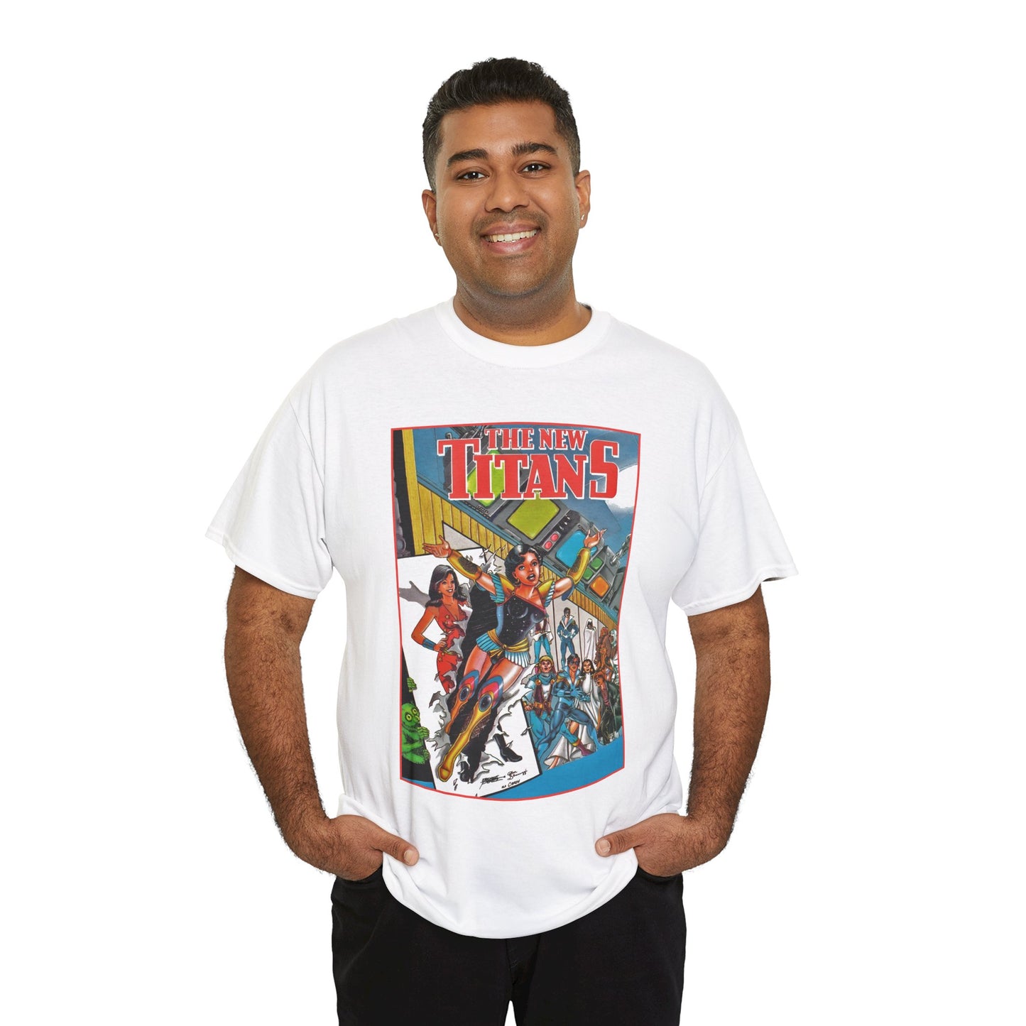 New Titans T-Shirt - George Perez Art - Troia 1st Appearance - Nightwing, Cyborg, Starfire, Raven, Jericho, Changeling - DC Comics