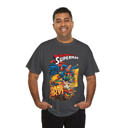 Superman - Panic in the Sky T-Shirt - Dan Jurgens Art - Vs Brainiac & Maxima - Wonder Woman, Booster Gold, Shazam, Batman, Flash, Aquaman, Supergirl - DC Comics