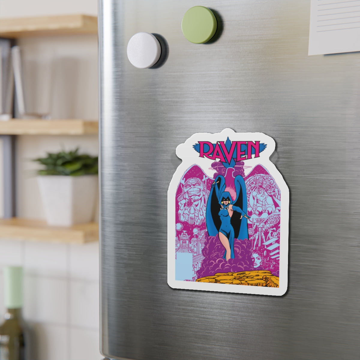 Raven Die-Cut Magnet - George Perez Art - New Teen Titans Member - Daughter of Trigon - Azarath, Arella - DC Comics - 3", 4", 5", 6"