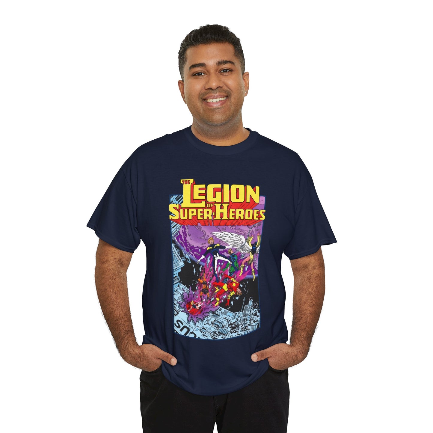 Legion of Super-Heroes T-Shirt - Pat Broderick Art - Timber Wolf, Lightning Lad, Wildfire, Dawnstar, Element Lad - LOSH - DC Comics