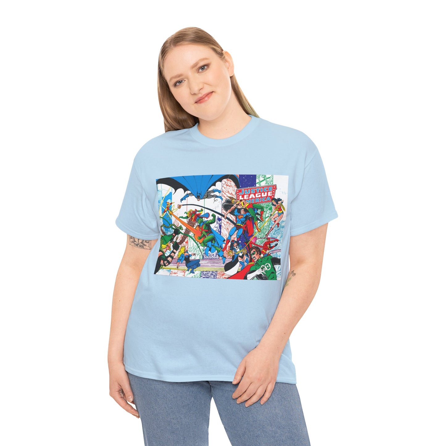 Justice League of America #200 T-Shirt - George Perez Art - Superman, Batman, Zatanna, Wonder Woman, Elongated Man, Martian Manhunter, Black Canary, Atom, Firestorm - DC Comics
