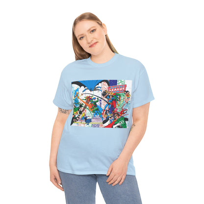 Justice League of America #200 T-Shirt - George Perez Art - Superman, Batman, Zatanna, Wonder Woman, Elongated Man, Martian Manhunter, Black Canary, Atom, Firestorm - DC Comics
