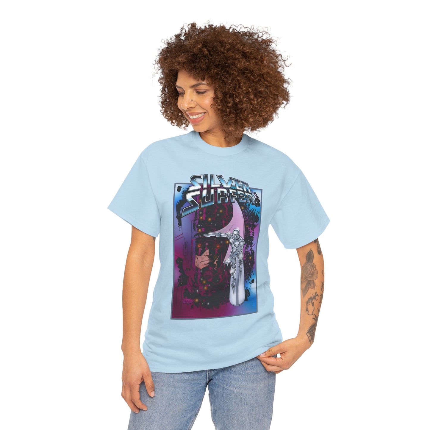 Silver Surfer & Galactus T-Shirt - John Byrne Art - Fantastic Four Connection - Former Herald, Norrin Radd - Marvel Comics