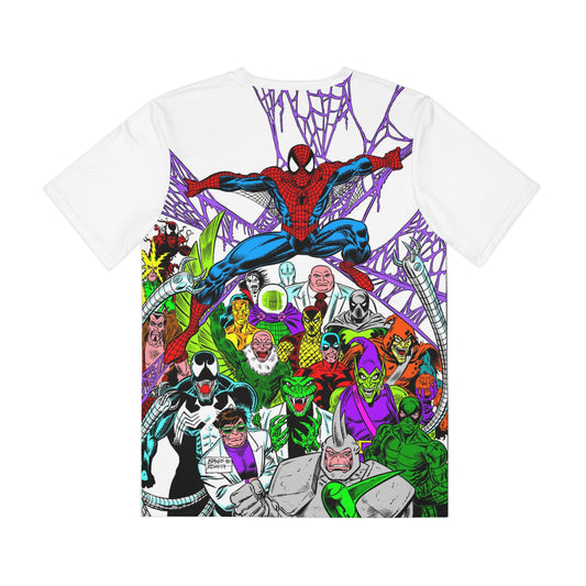 Amazing Spider-Man Polyester Tee (All-Over Print) - 1990s Mark Bagley Art - Green Goblin, Rhino, Venom - Marvel Comics