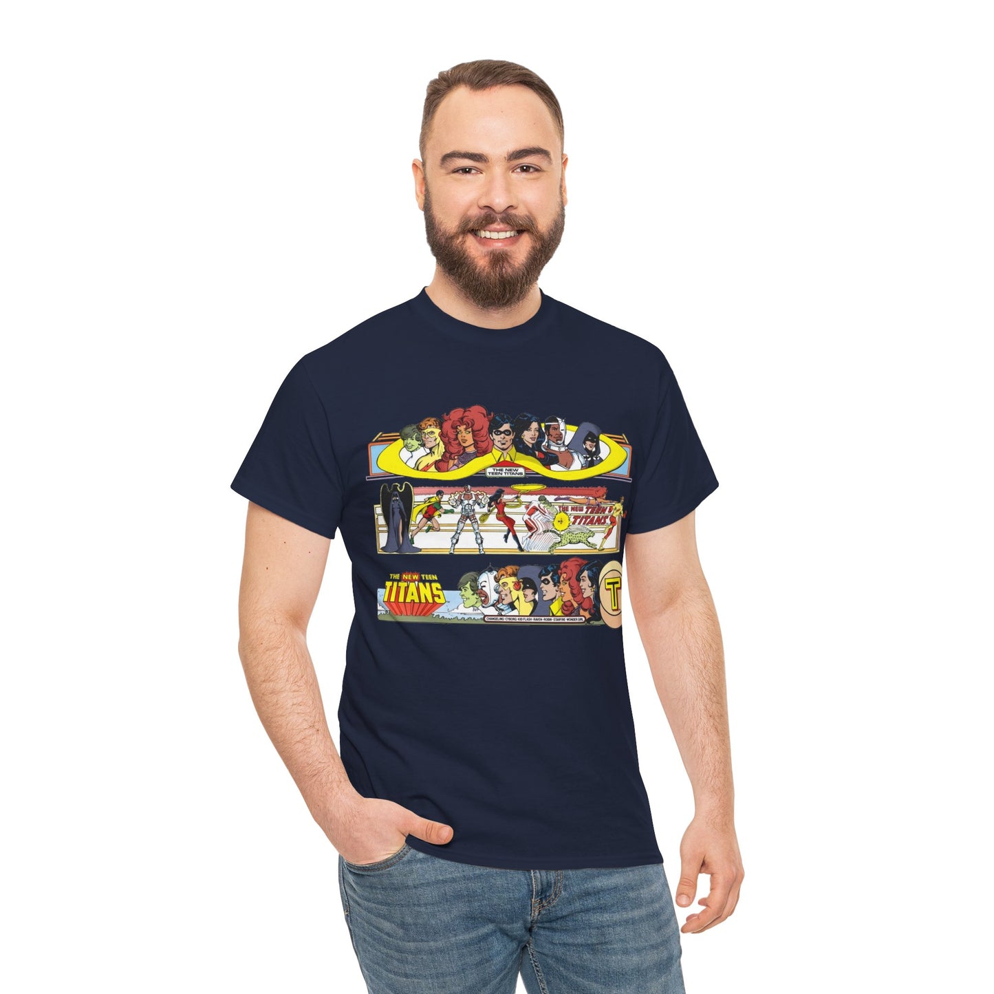 New Teen Titans T-Shirt - George Perez Art - 1980s Promotional Banners - Robin, Wonder Girl, Cyborg, Starfire - DC Comics