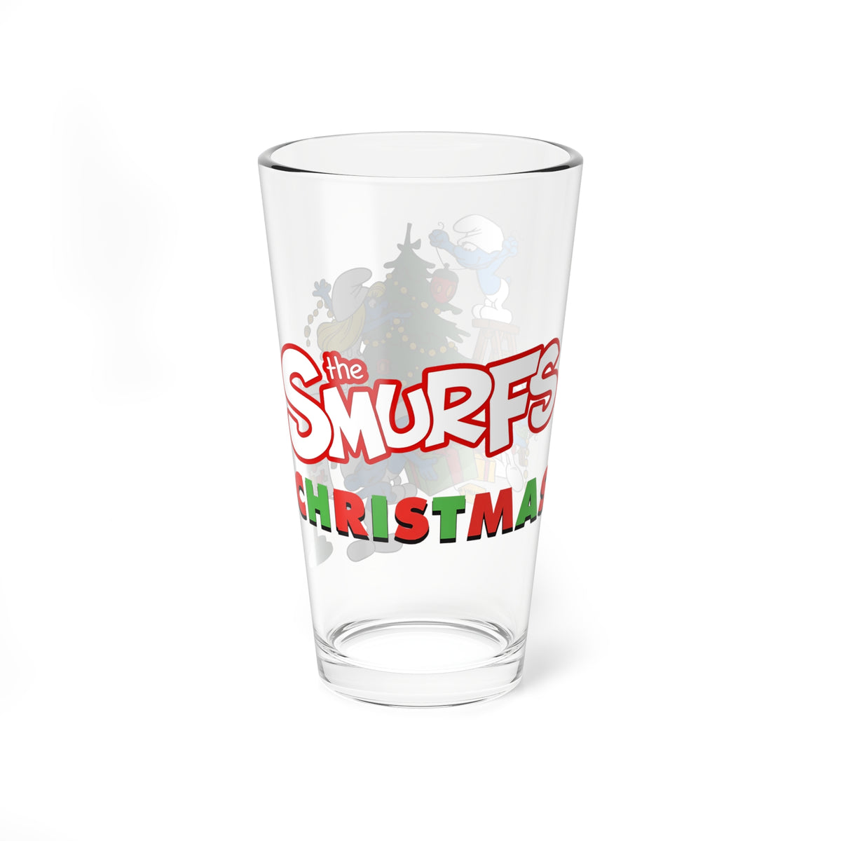 Smurfs Christmas Cartoon Pint Glass, 16oz Hanna-Barbera Smurfette Brainy Smurf Retro Festive Holiday Barware