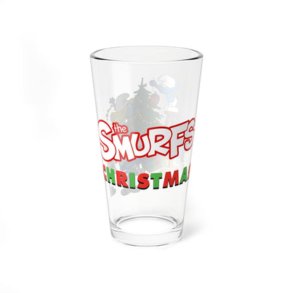 Smurfs Christmas Cartoon Pint Glass, 16oz Hanna-Barbera Smurfette Brainy Smurf Retro Festive Holiday Barware