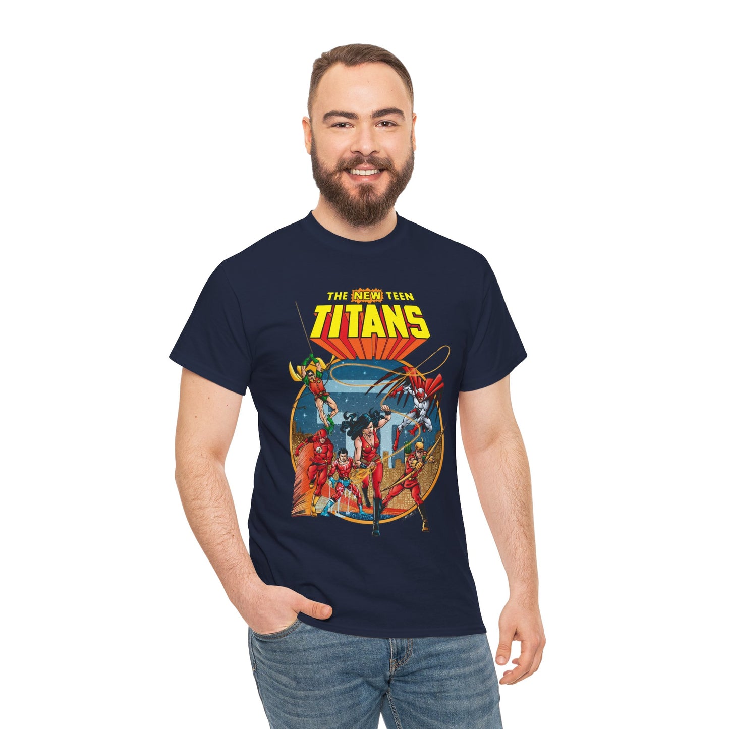 New Teen Titans T-Shirt - George Perez Art - Wonder Girl, Flash, Robin, Speedy, Aqualad, Hawk - DC Comics