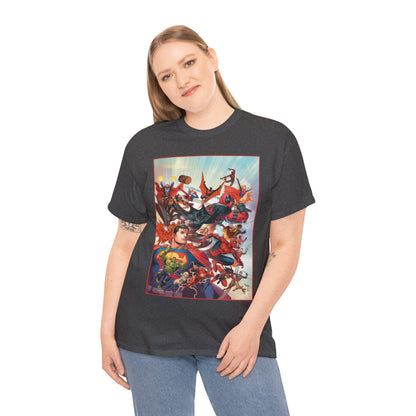 DC/Marvel T-Shirt - The Cosmic Kiss Caper & Other Stories Cover Art - Superman, Deadpool, Spider-Man, Harley Quinn, Batman Beyond, Static, Dr. Strange - DC Comics/Marvel