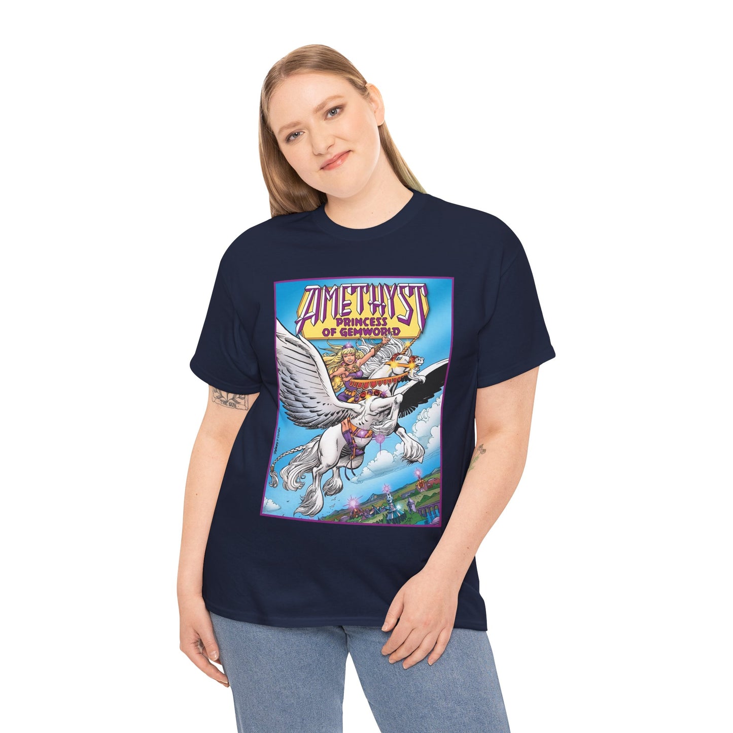 Amethyst Princess of Gemworld T-Shirt - George Perez Art - Riding Her Pegasus - DC Comics