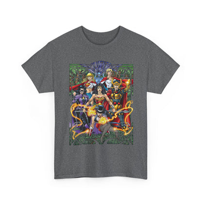 Justice League of Amazons T-Shirt - George Perez Art - Wonder Woman, Zatanna, Supergirl, Power Girl, Huntress, Big Barda - JLA - DC Comics