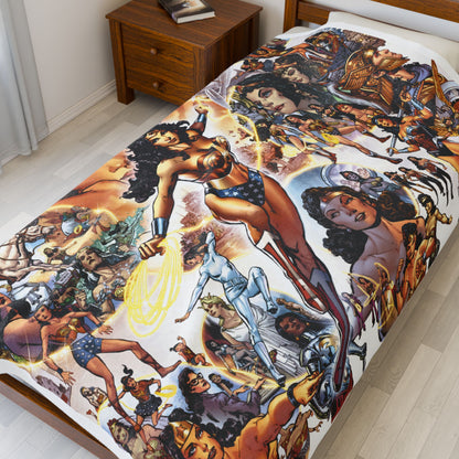 Wonder Woman Velveteen Plush Blanket 60x80" - Phil Jimenez Art - Amazon Warrior from Themyscira - DC Comics