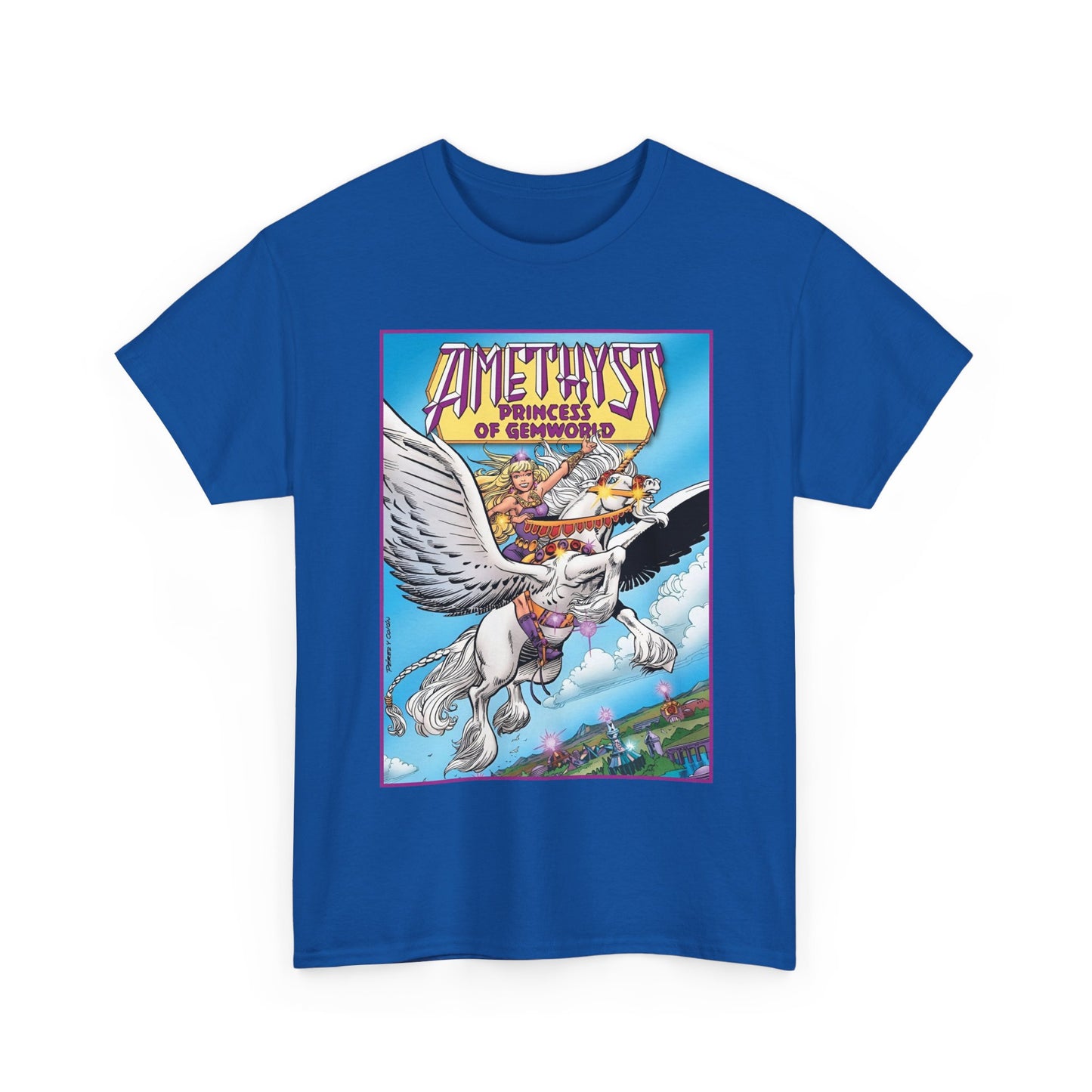 Amethyst Princess of Gemworld T-Shirt - George Perez Art - Riding Her Pegasus - DC Comics