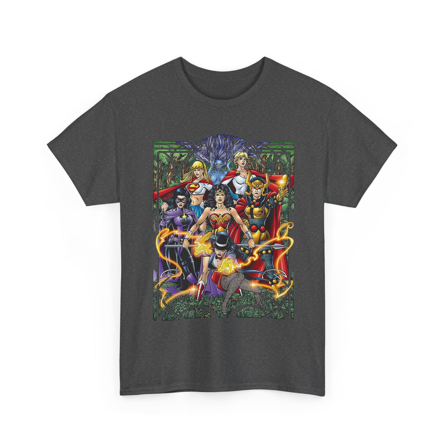 Justice League of Amazons T-Shirt - George Perez Art - Wonder Woman, Zatanna, Supergirl, Power Girl, Huntress, Big Barda - JLA - DC Comics