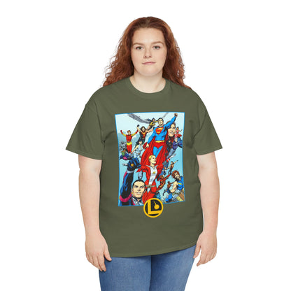 Legion of Super-Heroes T-Shirt - Gary Frank Art - Superman, Saturn Girl, Cosmic Boy, Dawnstar, Brainiac 5, Phantom Girl, Wildfire, Blok, Lightning Lad, Timber Wolf - LOSH - DC Comics