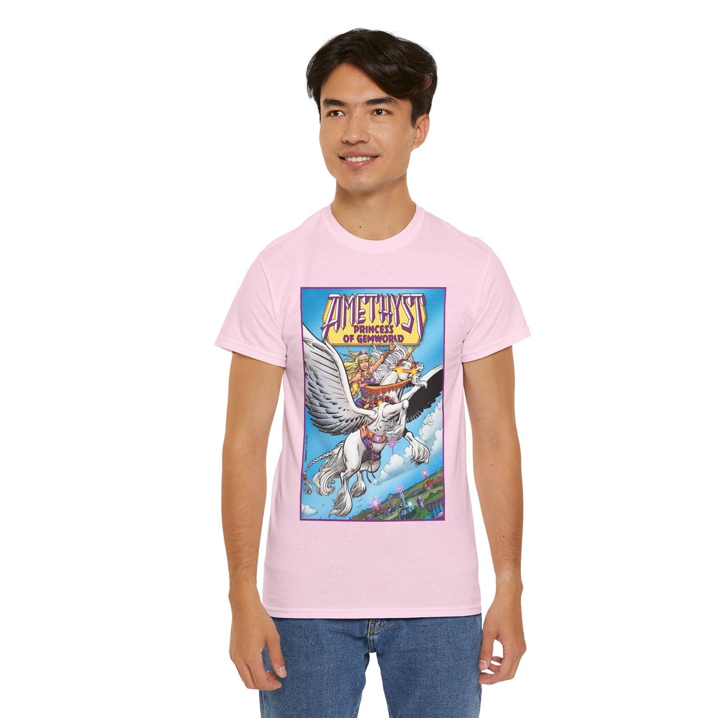 Amethyst Princess of Gemworld T-Shirt - George Perez Art - Riding Her Pegasus - DC Comics
