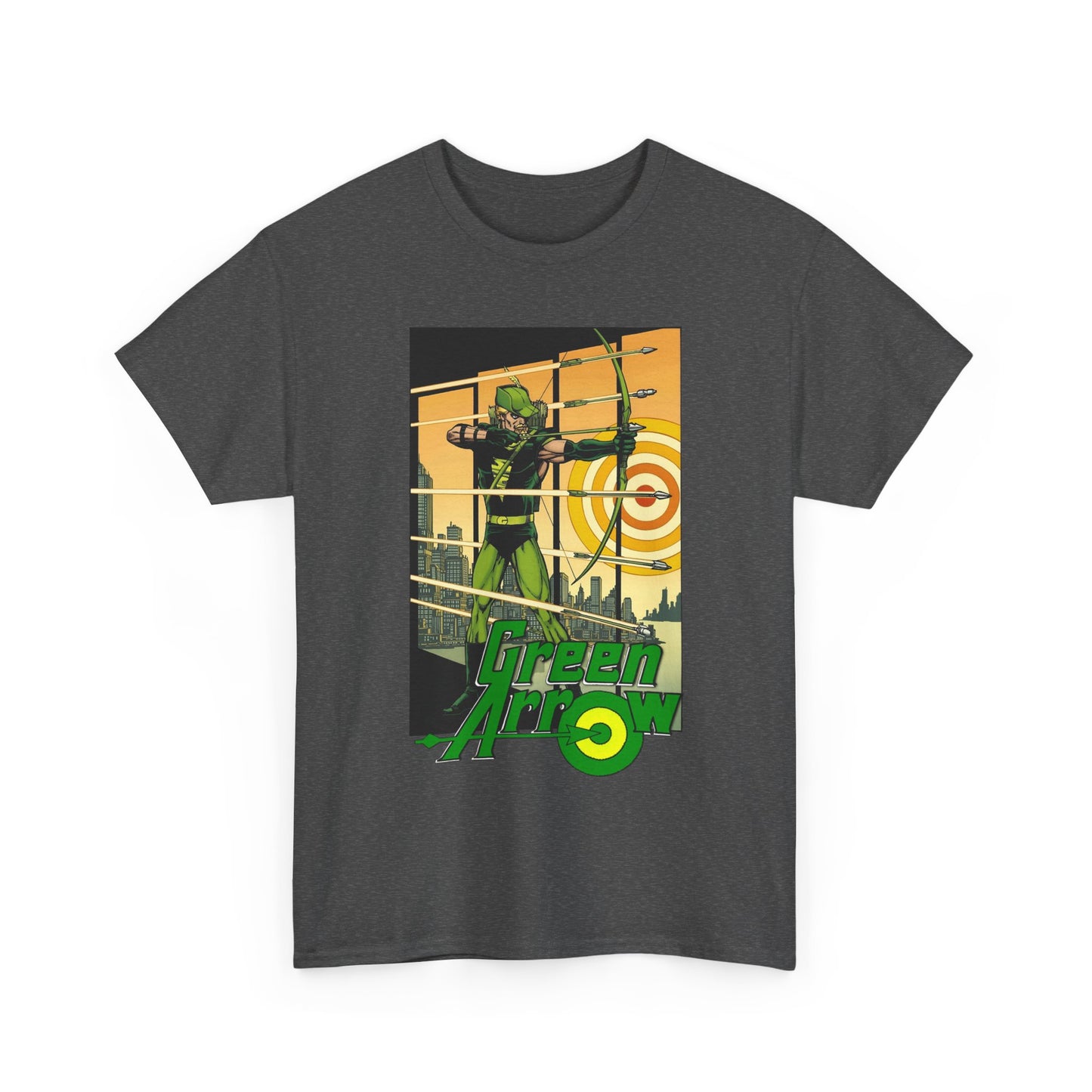 Green Arrow T-Shirt - George Perez Art - 1980s Justice League Postcard Art - JLA - DC Comics