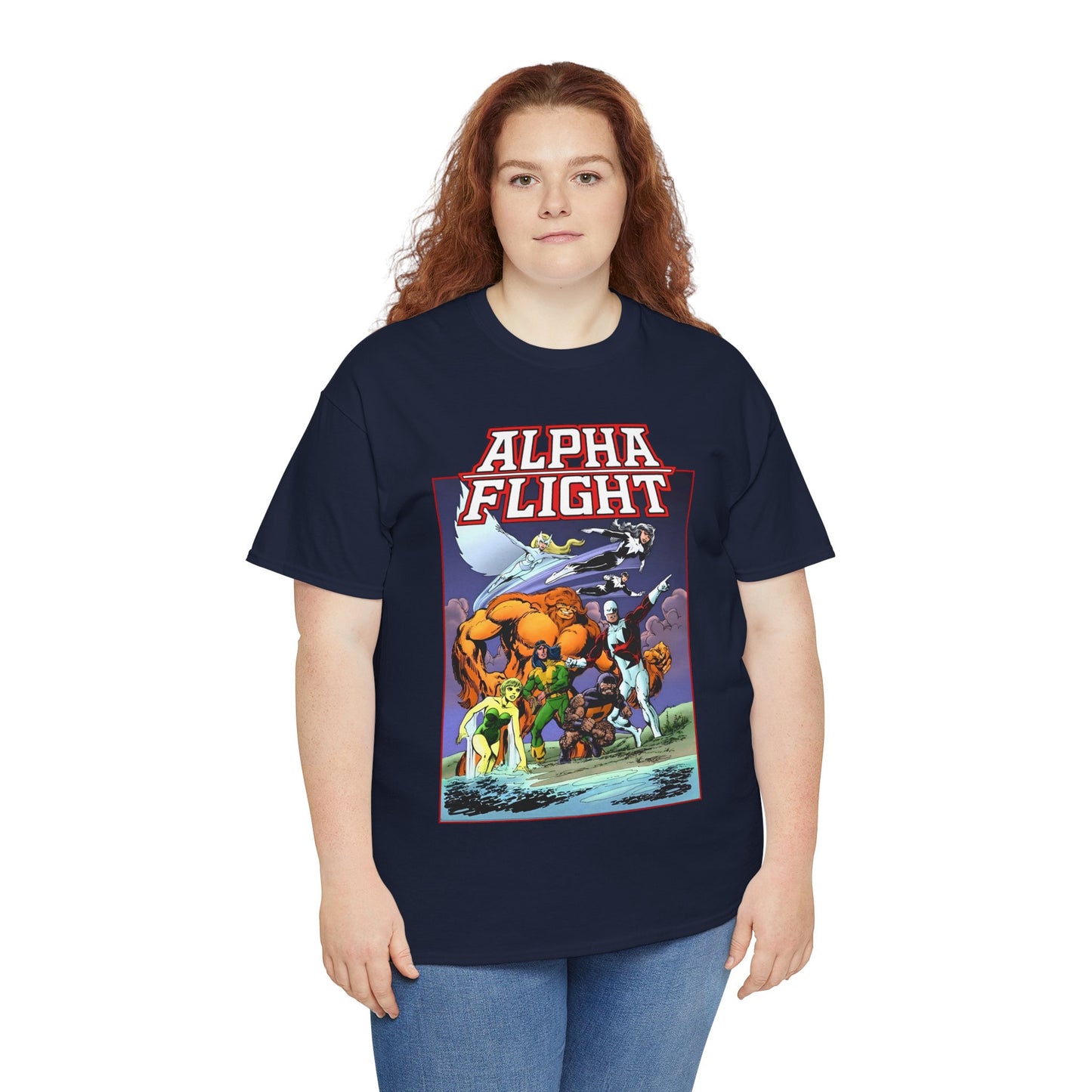 Alpha Flight T-Shirt - John Byrne Art - Guardian, Aurora, Northstar, Shaman, Snowbird, Puck - Marvel Comics - Canada's Super-Team