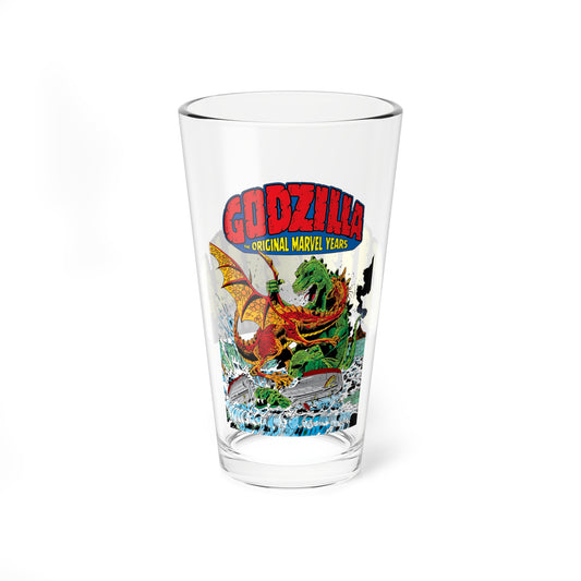 Godzilla Pint Glass, 16oz - Marvel Comics 1970s Comic Book Art - King of the Monsters - Bronze Age Classic