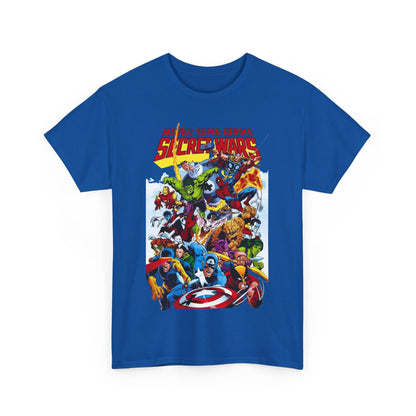 Secret Wars T-Shirt - Spider-man, Wolverine, Iron Man, Captain America, Cyclops, Rogue, Hulk, Mr Fantastic, The Thing - Classic Marvel Comics 1980s Series - The Beyonder